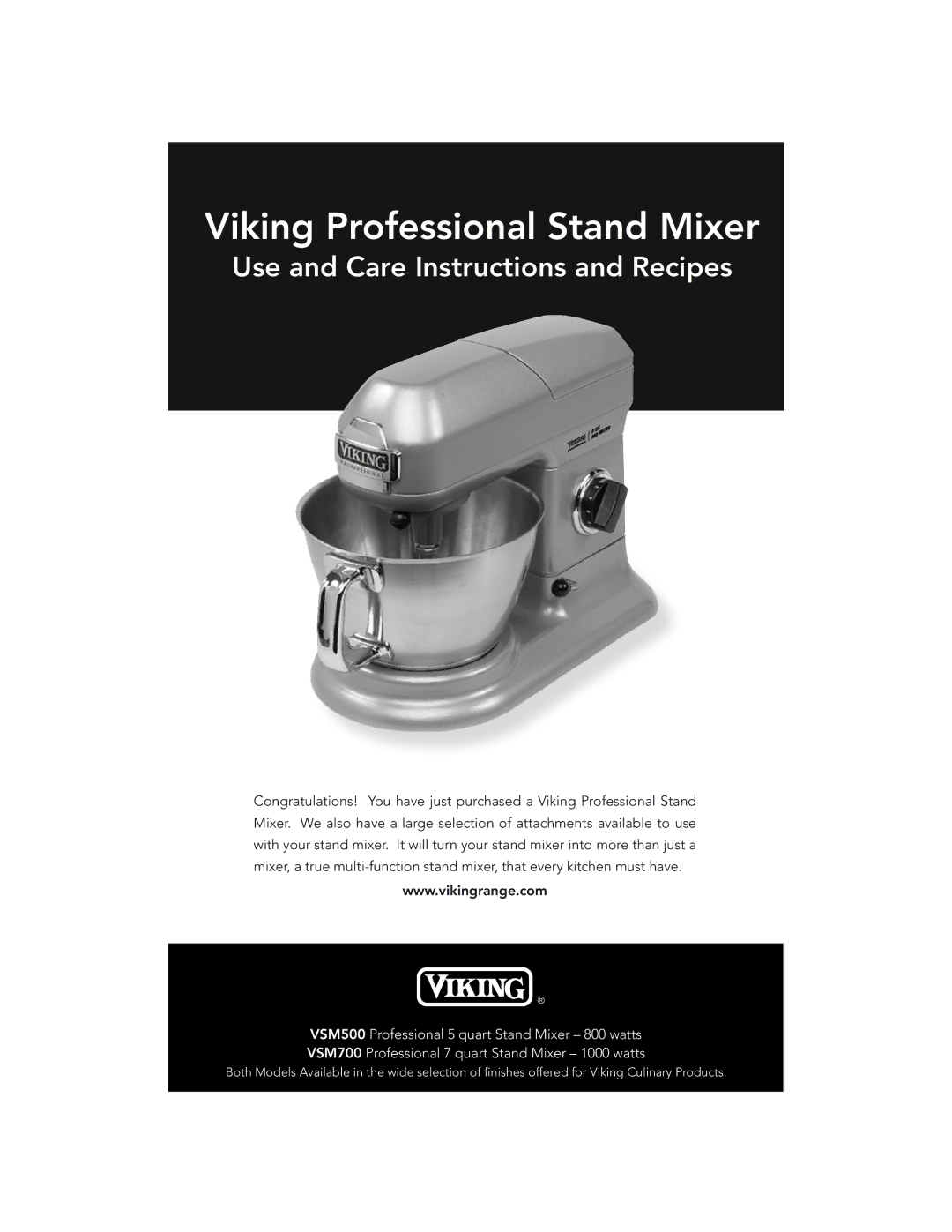 Viking VSM700, VSM500 manual Viking Professional Stand Mixer 