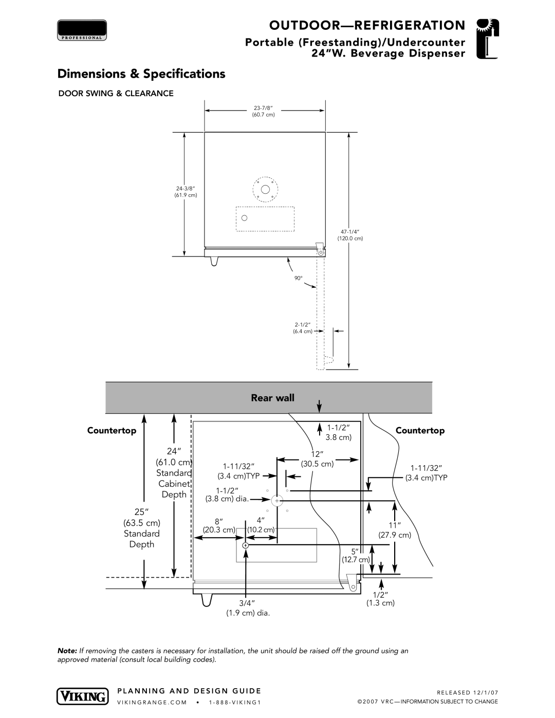 Viking VRBD140T, VUBD140T manual Countertop, 11/32 30.5 cm Standard, 63.5 cm, Cm dia 