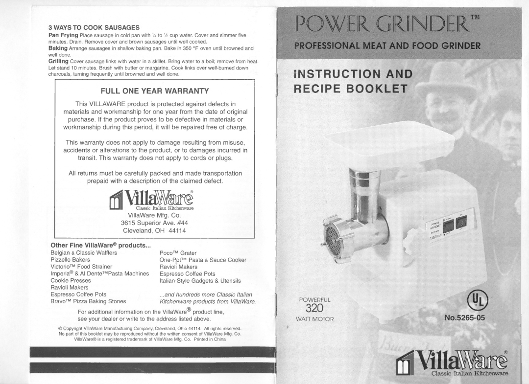 Villaware 5265-05 manual 