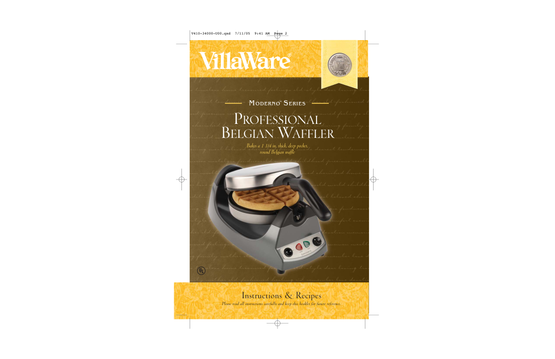 Villaware BELGIAN WAFFLER manual Instructions & Recipes, Professional Belgian Waffler, round Belgian waffle 