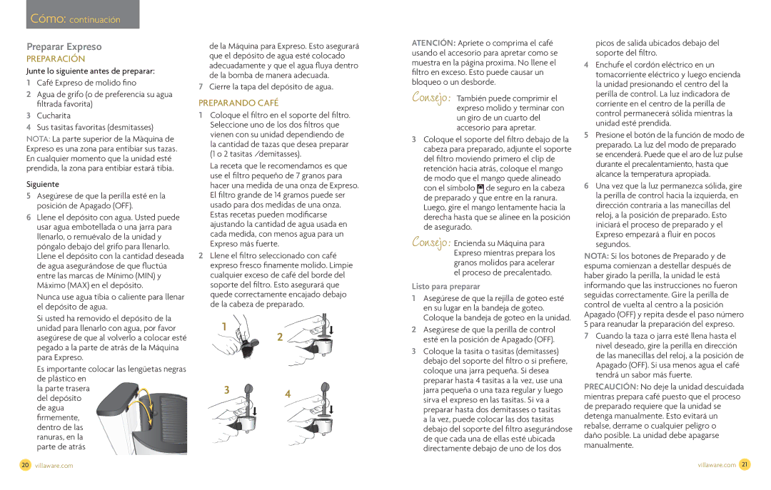 Villaware NDVLEM1000 owner manual Preparar Expreso, Listo para preparar 