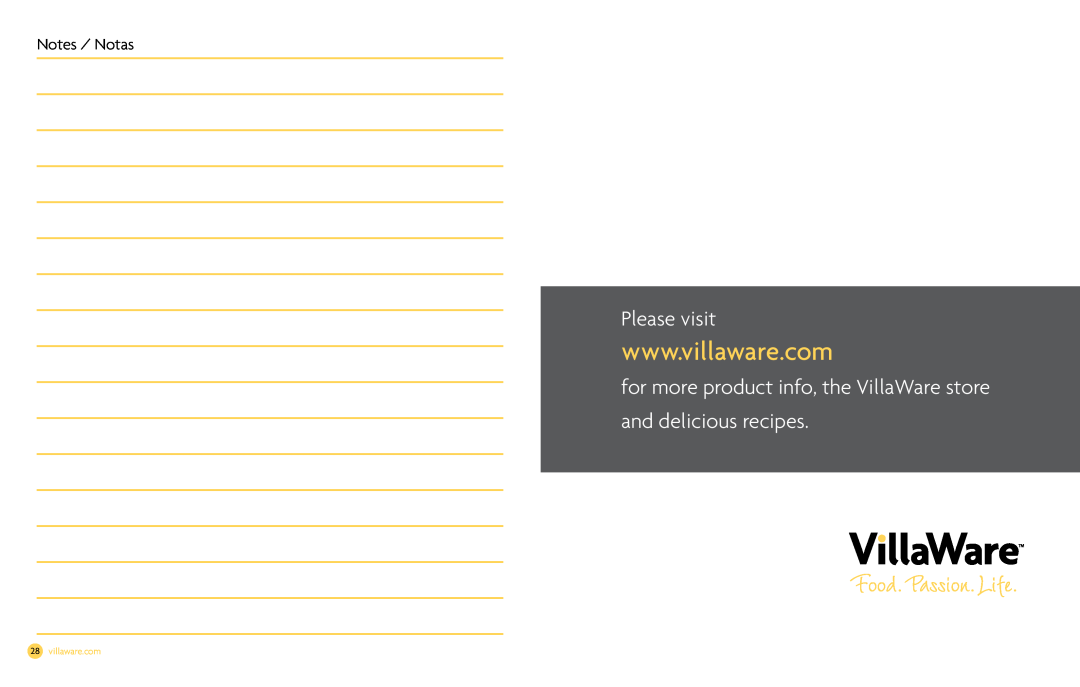 Villaware NDVLFP1000 owner manual Please visit, Notes / Notas 