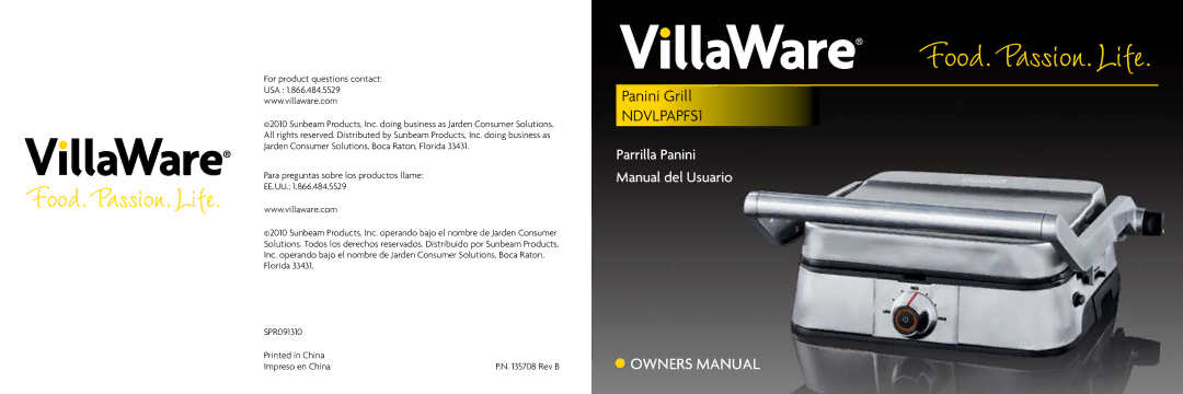 Villaware NDVLPAPFS1 owner manual 