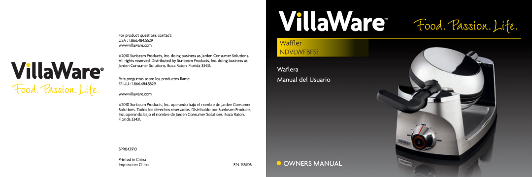 Villaware owner manual Waffler NDVLWFBFS1, Waflera Manual del Usuario 
