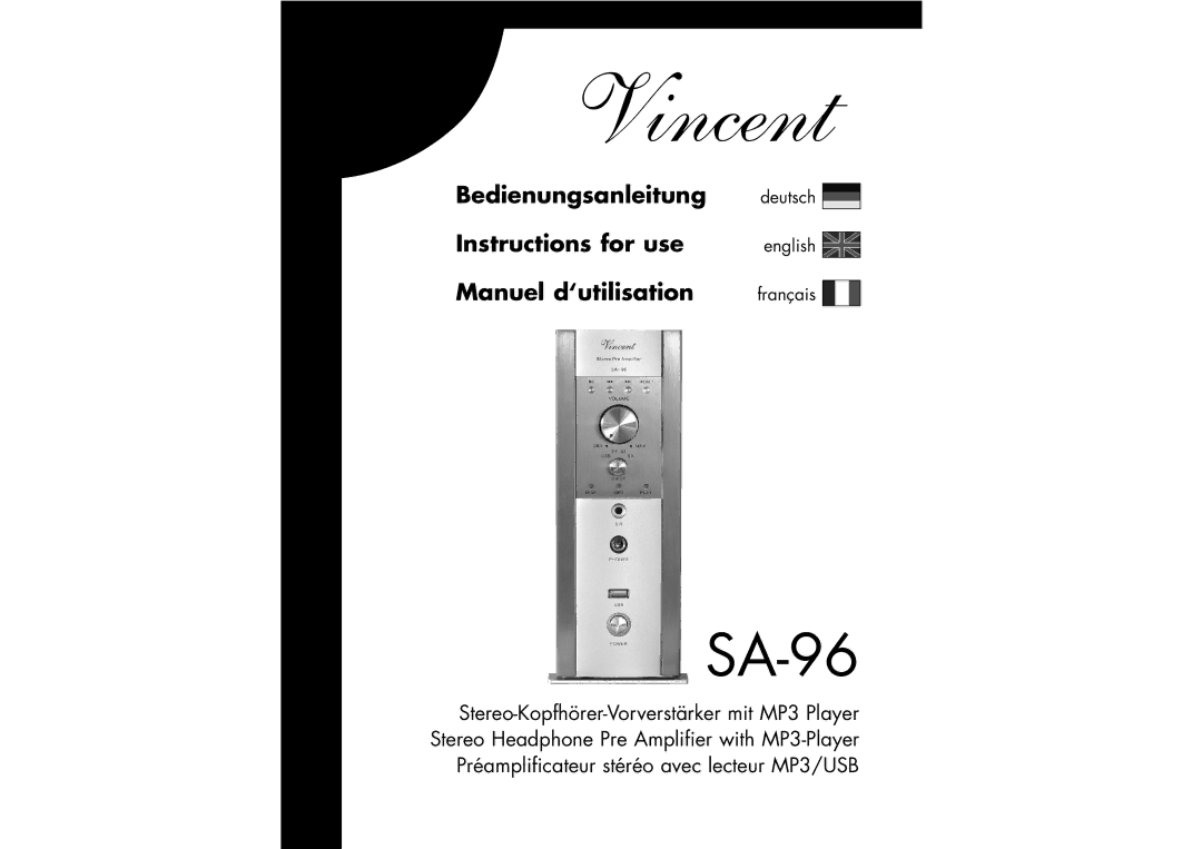 Vincent Audio SA-96 manuel dutilisation Vincent 