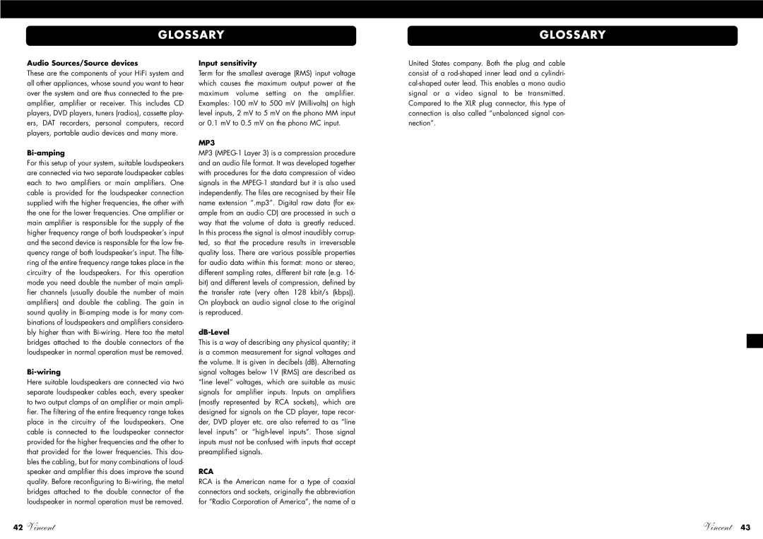 Vincent Audio SA-96 manuel dutilisation Glossary, Audio Sources/Source devices 