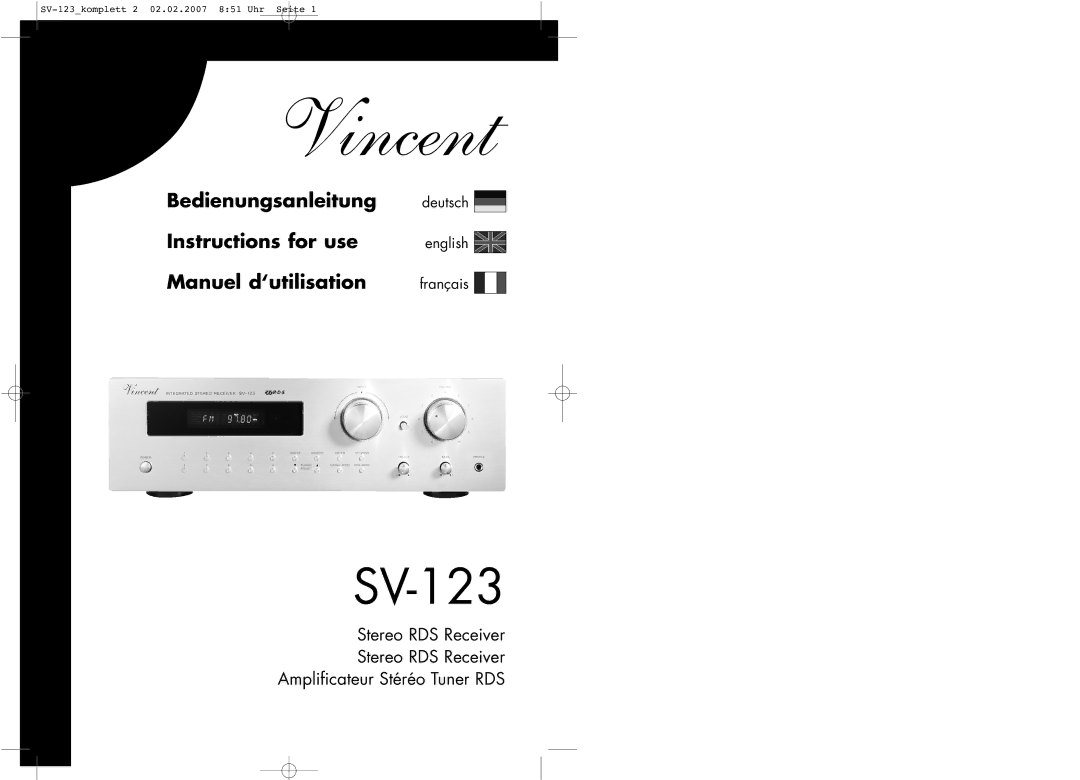 Vincent Audio SV-123 manuel dutilisation Vincent 