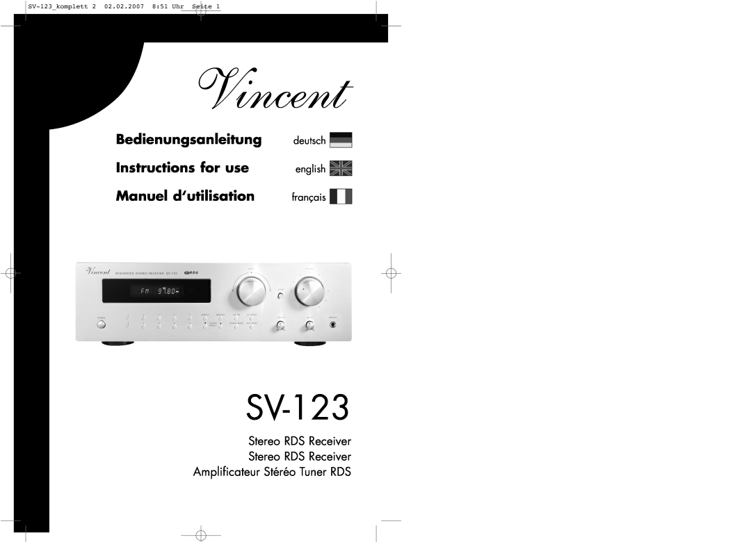 Vincent Audio manuel dutilisation SV-123 komplett2 02.02.2007 8 51 Uhr Seite, Vincent, Manuel d‘utilisation 