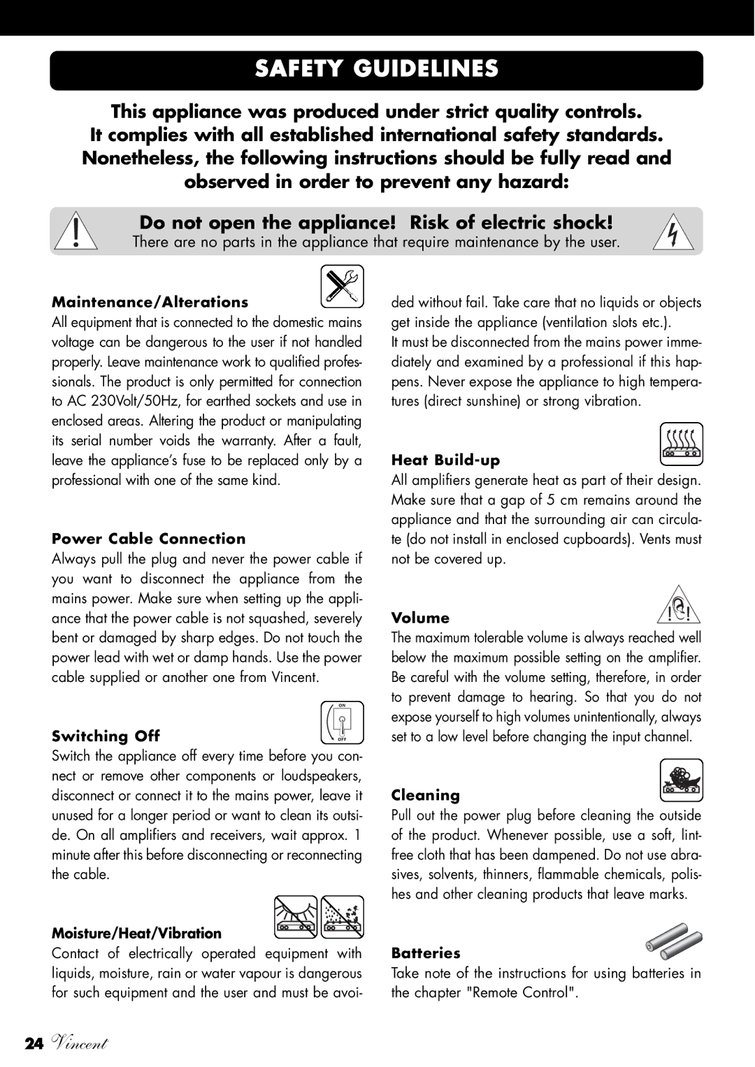 Vincent Audio SV-234 manuel dutilisation Safety Guidelines 