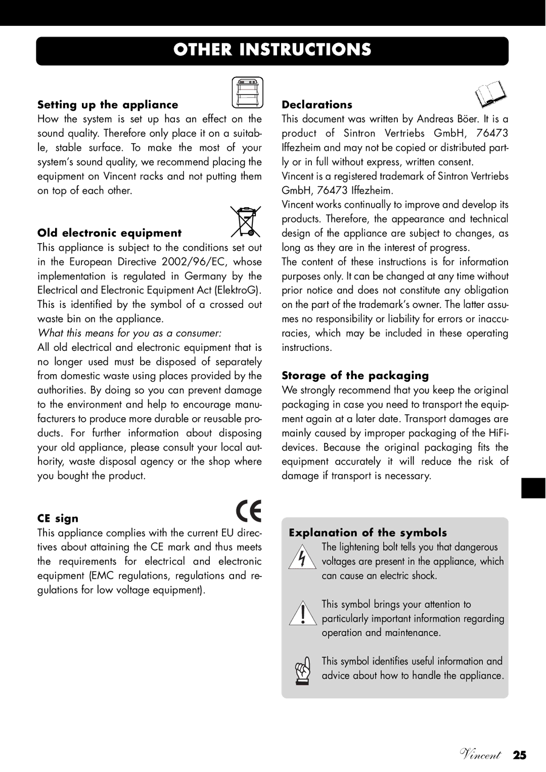 Vincent Audio SV-234 manuel dutilisation Other Instructions 