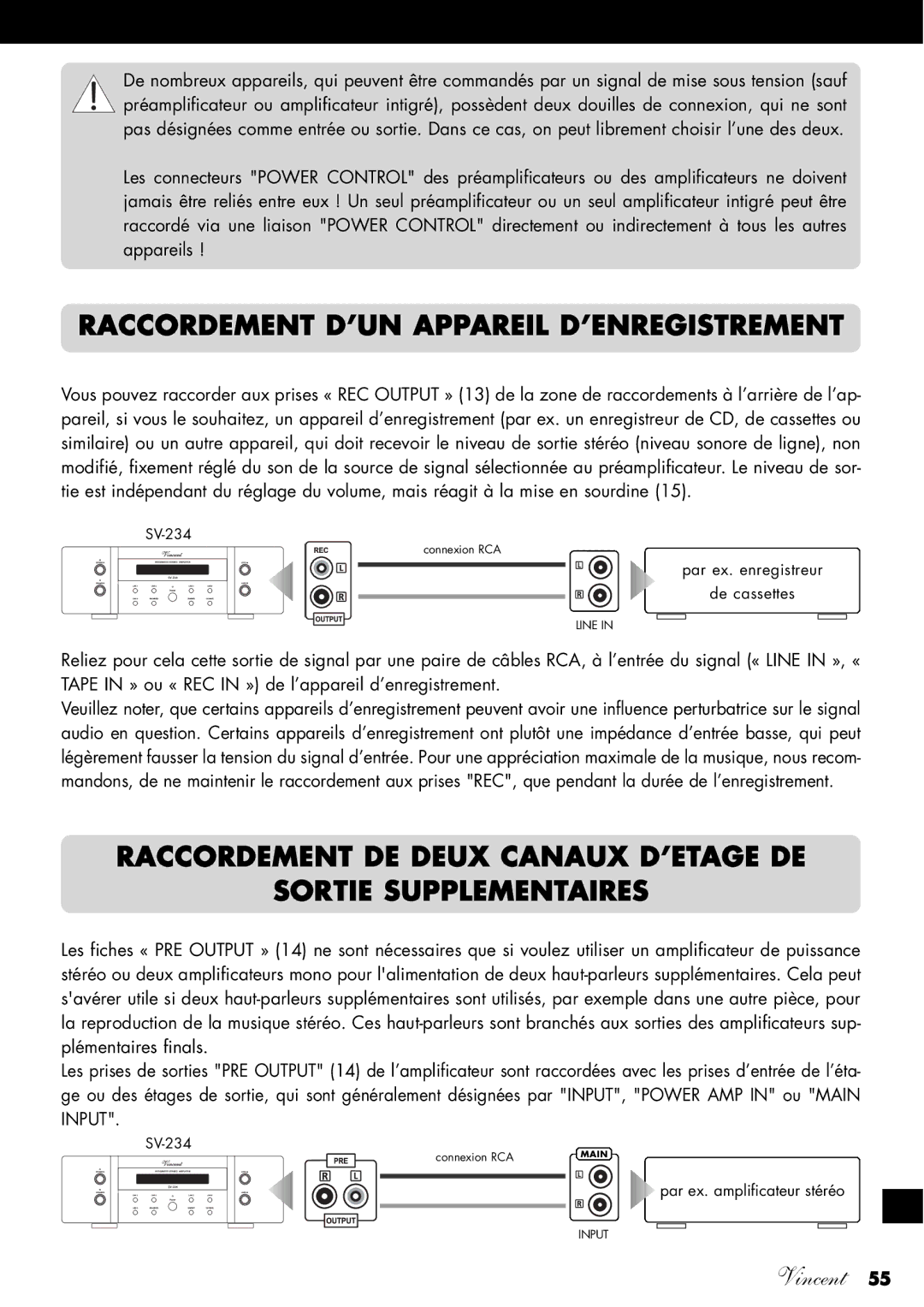 Vincent Audio SV-234 manuel dutilisation Raccordement D’UN Appareil D’ENREGISTREMENT 