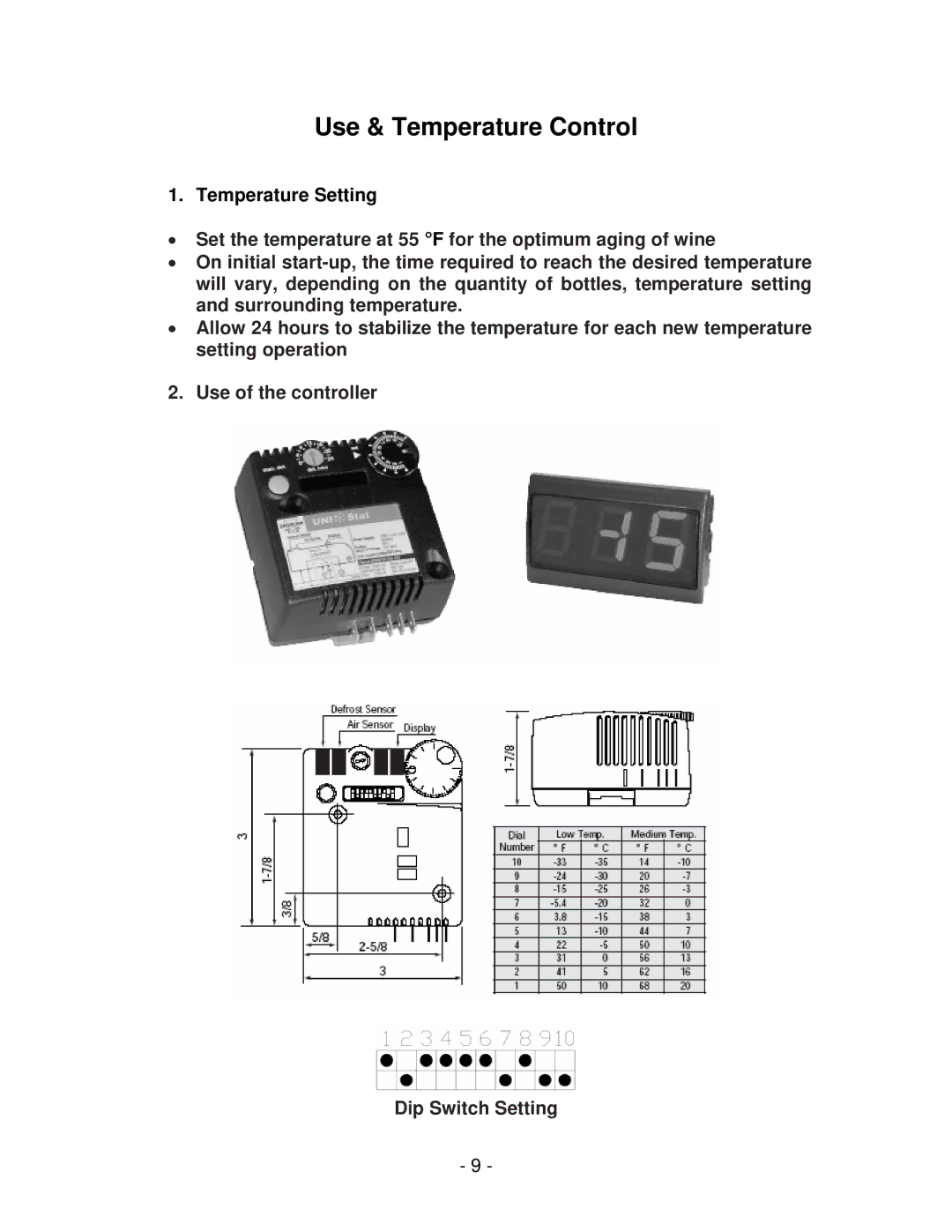 Vinotemp 4500SSH, 8500SSH, WM 6500SSH, WM 2500SSH manual Use & Temperature Control, Temperature Setting 