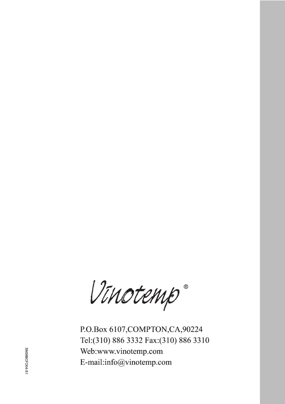 Vinotemp BC-58 manual 