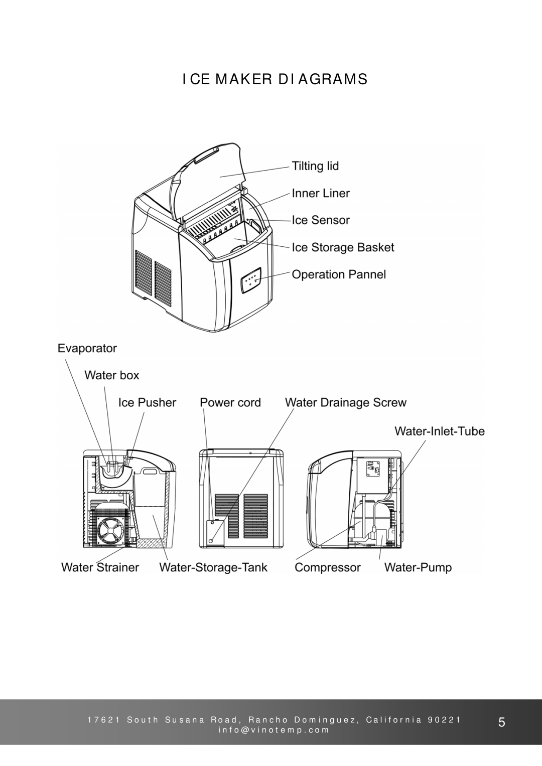 Vinotemp V T - I C E M P 2 5 owner manual ICE Maker Diagrams 