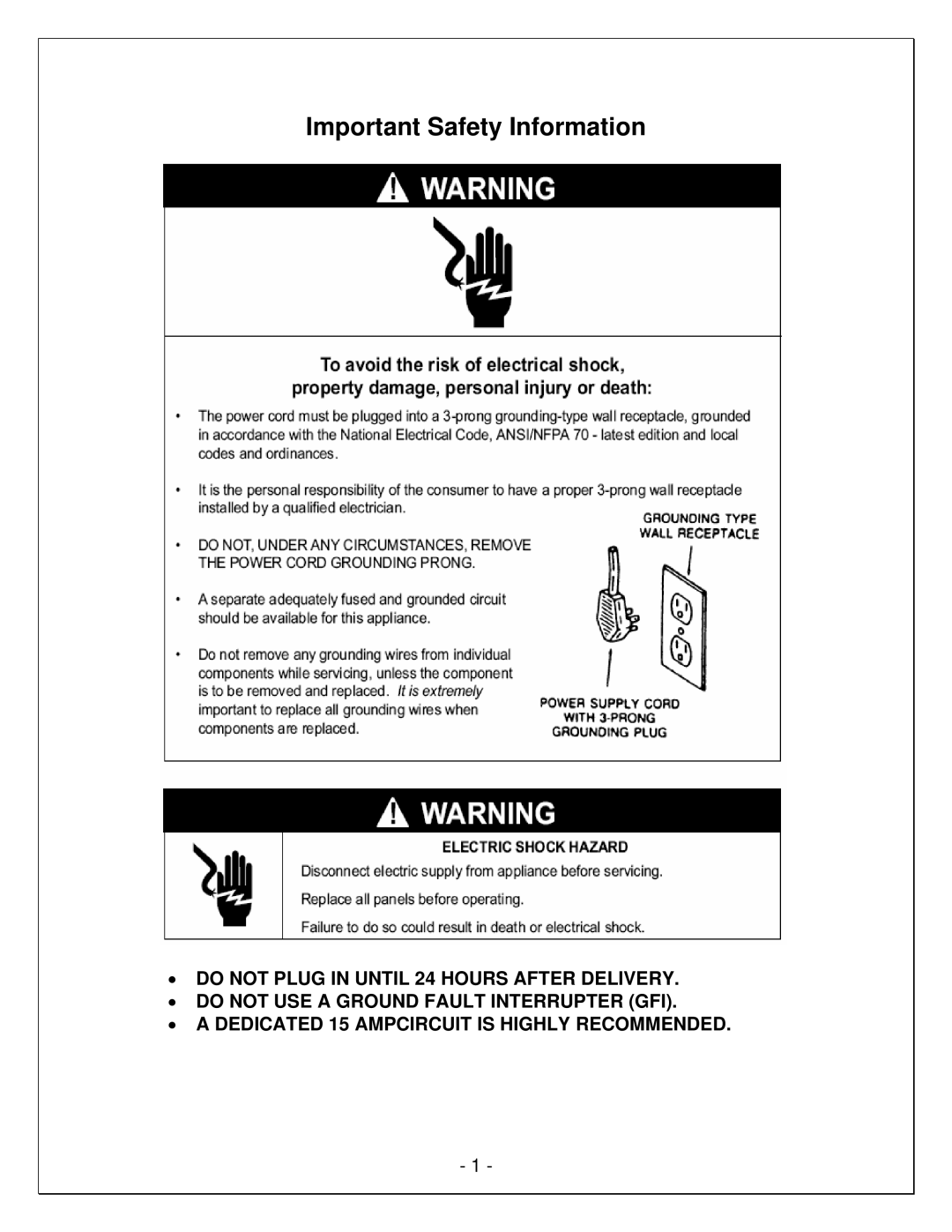 Vinotemp VINO2500CTED, VINO-4500SSR, WM-2500CD, VINO1500CD, VINO1500CTED, VINO2500CD manual Important Safety Information 