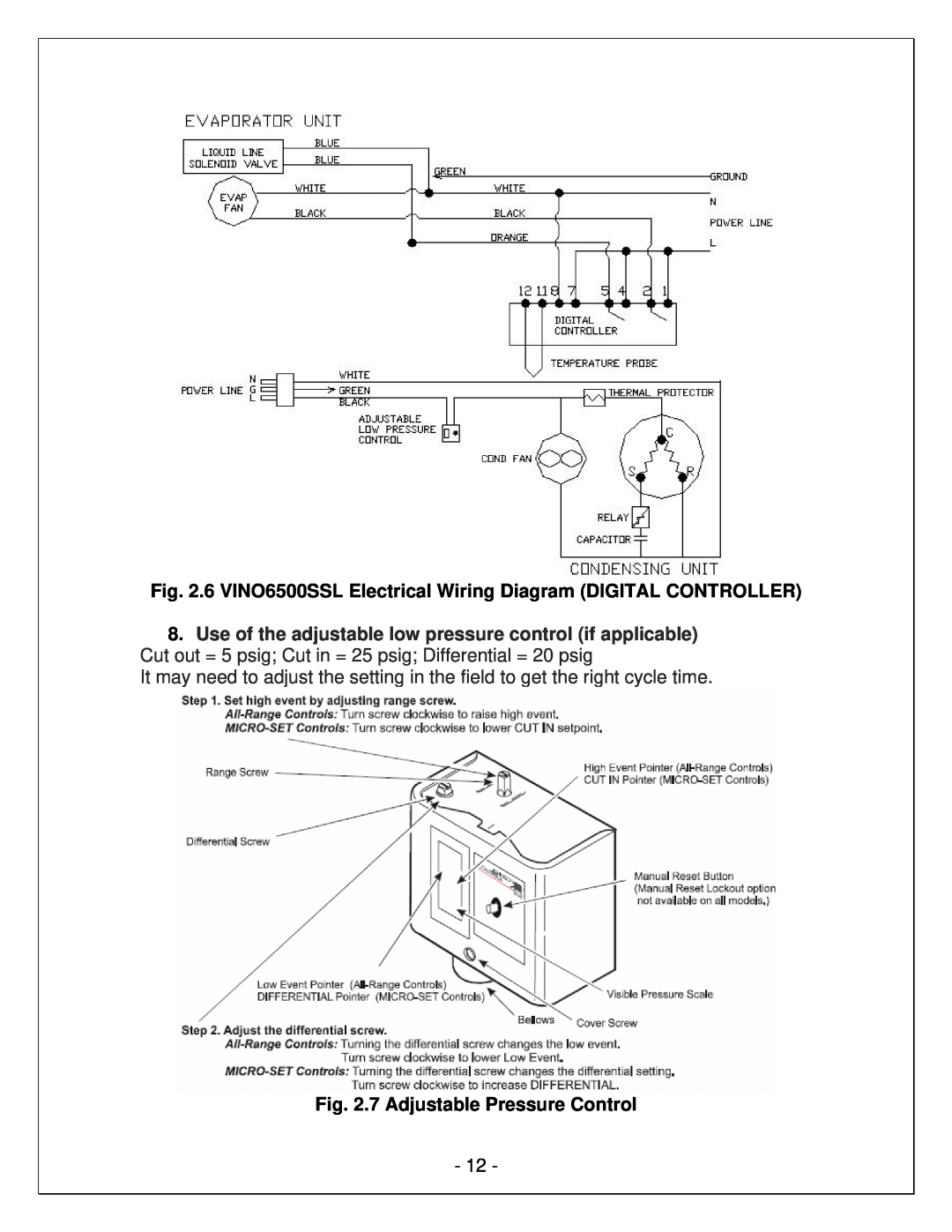 Vinotemp VINO-6500SSL, WM-65SFCL 6 VINO6500SSL Electrical Wiring Diagram DIGITAL CONTROLLER, 7 Adjustable Pressure Control 