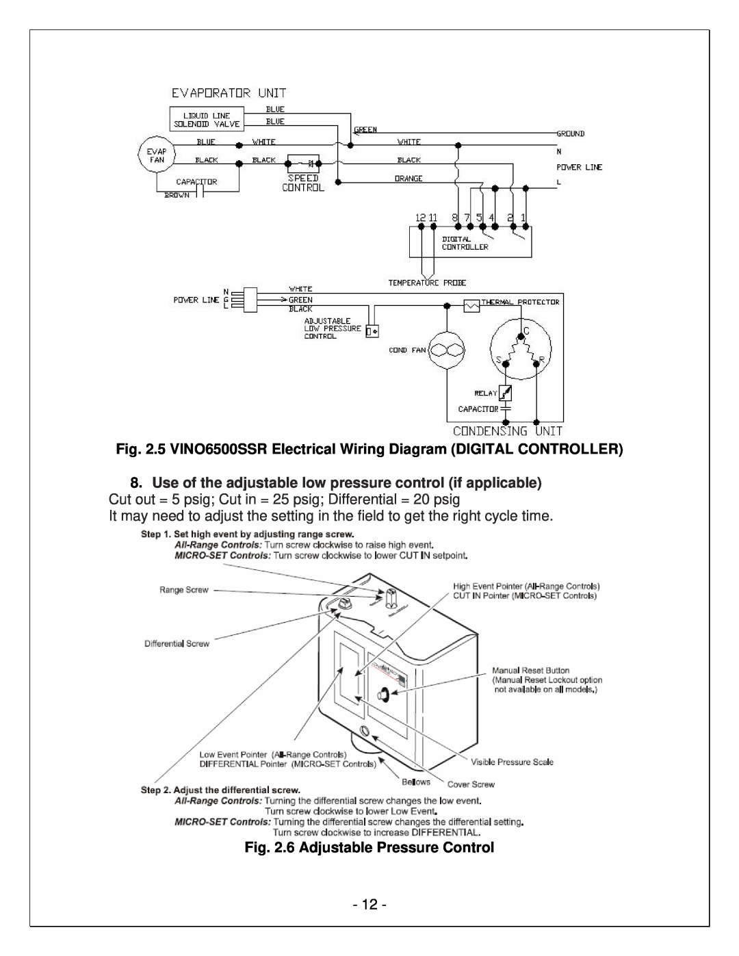 Vinotemp VINO2500-6500SSR, VINO2500-4500SSR, VINO2500-2500SSR manual 6 Adjustable Pressure Control 