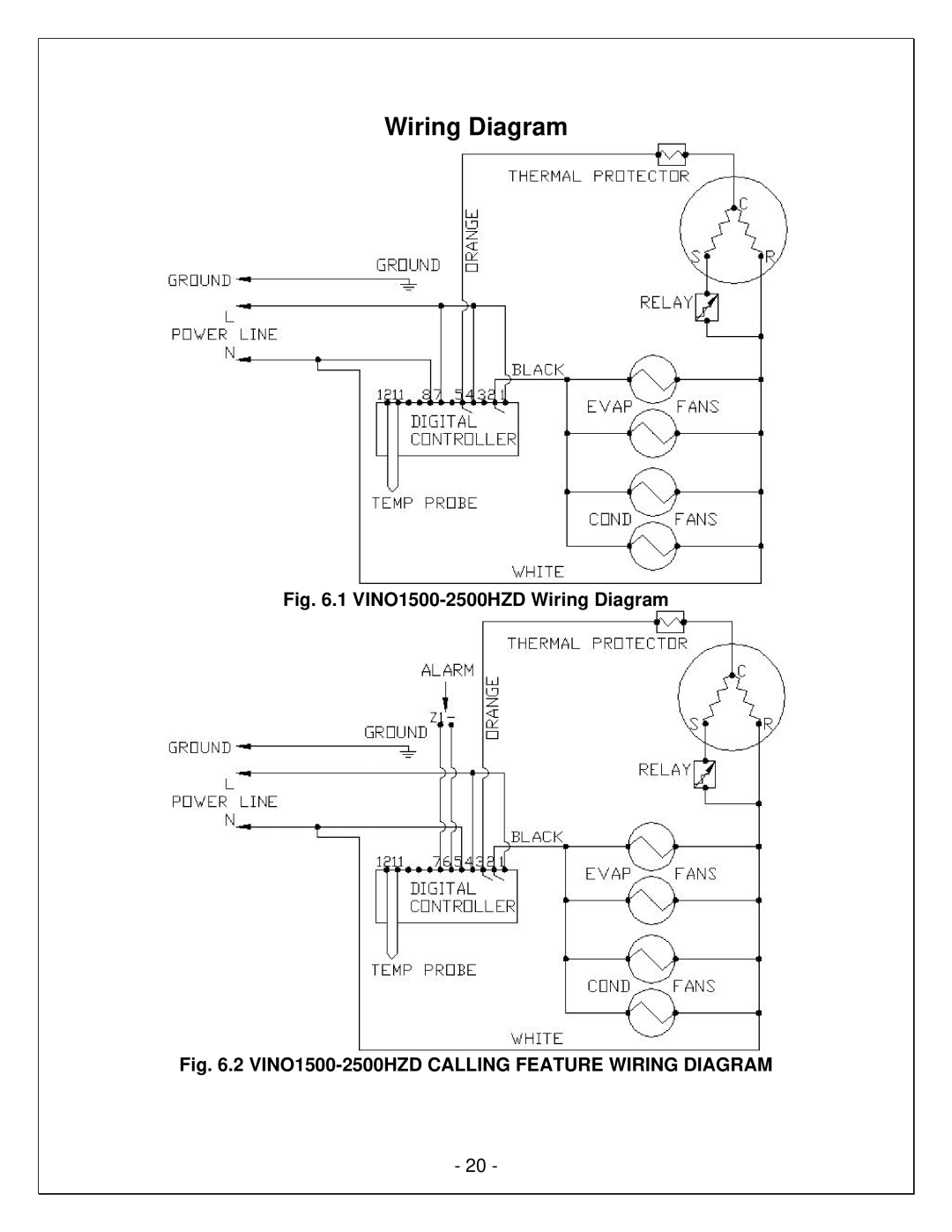 Vinotemp VINO6500HZD, VINO4500HZD manual VINO1500-2500HZD Wiring Diagram, VINO1500-2500HZD Calling Feature Wiring Diagram 