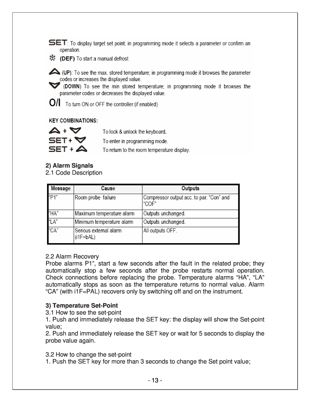 Vinotemp VINO4500HZD, VINO6500HZD manual 2Alarm Signals 2.1 Code Description 