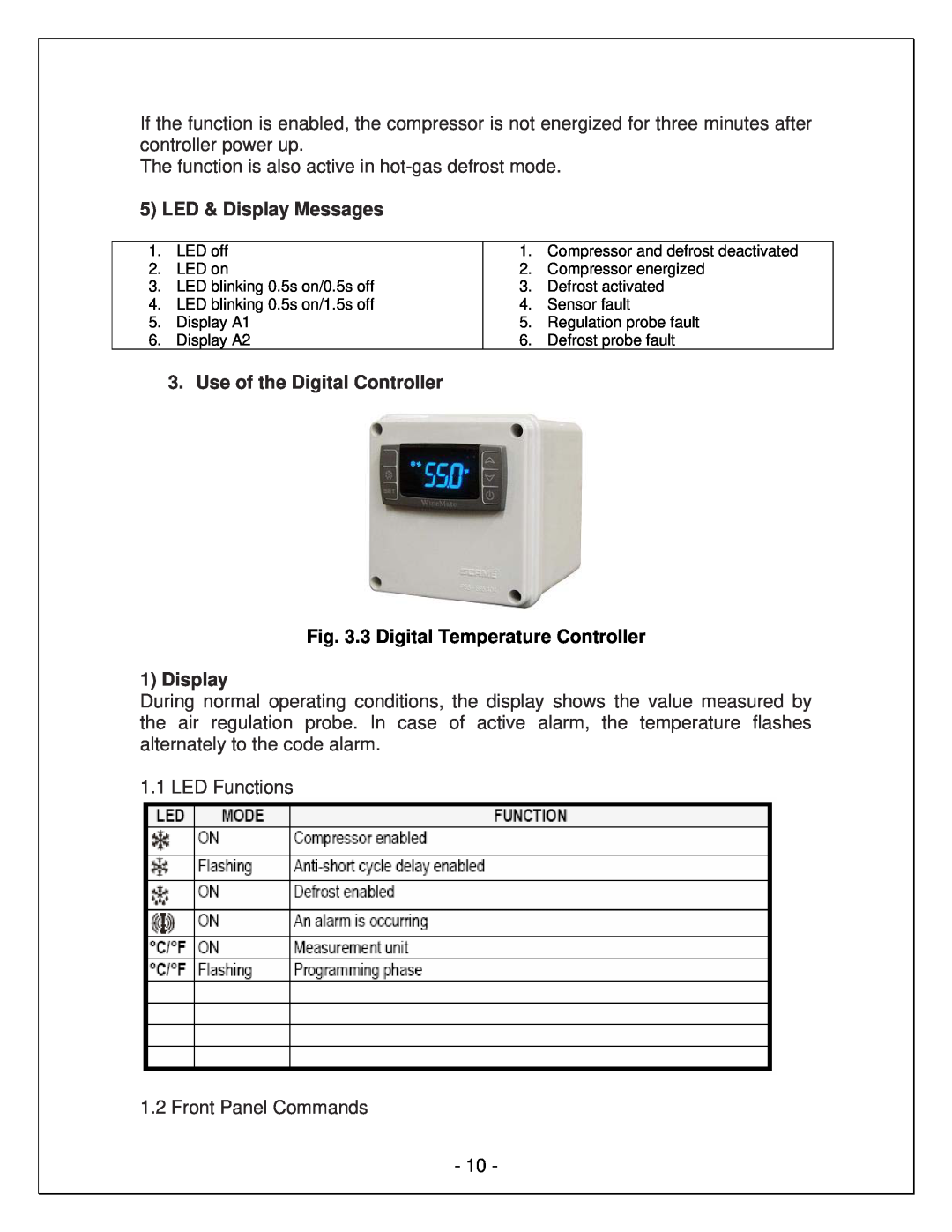 Vinotemp VINO4500DS, VINO6500DS LED & Display Messages, Use of the Digital Controller, 3 Digital Temperature Controller 