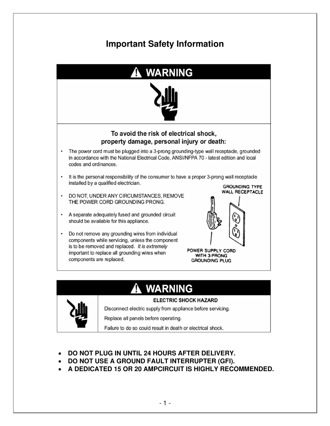 Vinotemp WM-8500HTD, VINO8500HZD, WM-1500-HTD, VINO3500HZD, VINO2500HZD, VINO1500HZD manual Important Safety Information 