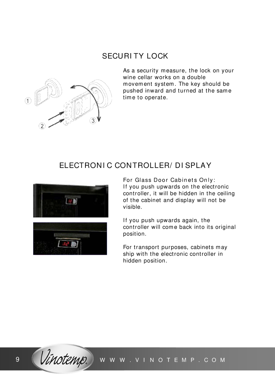 Vinotemp VinoCellier, VinoCave Series, VT-CAVv4 Security Lock, Electronic CONTROLLER/DISPLAY, For Glass Door Cabinets Only 