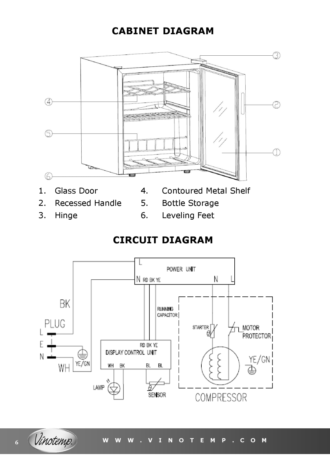 Vinotemp VT-15 TS owner manual Cabinet Diagram, Circuit Diagram 