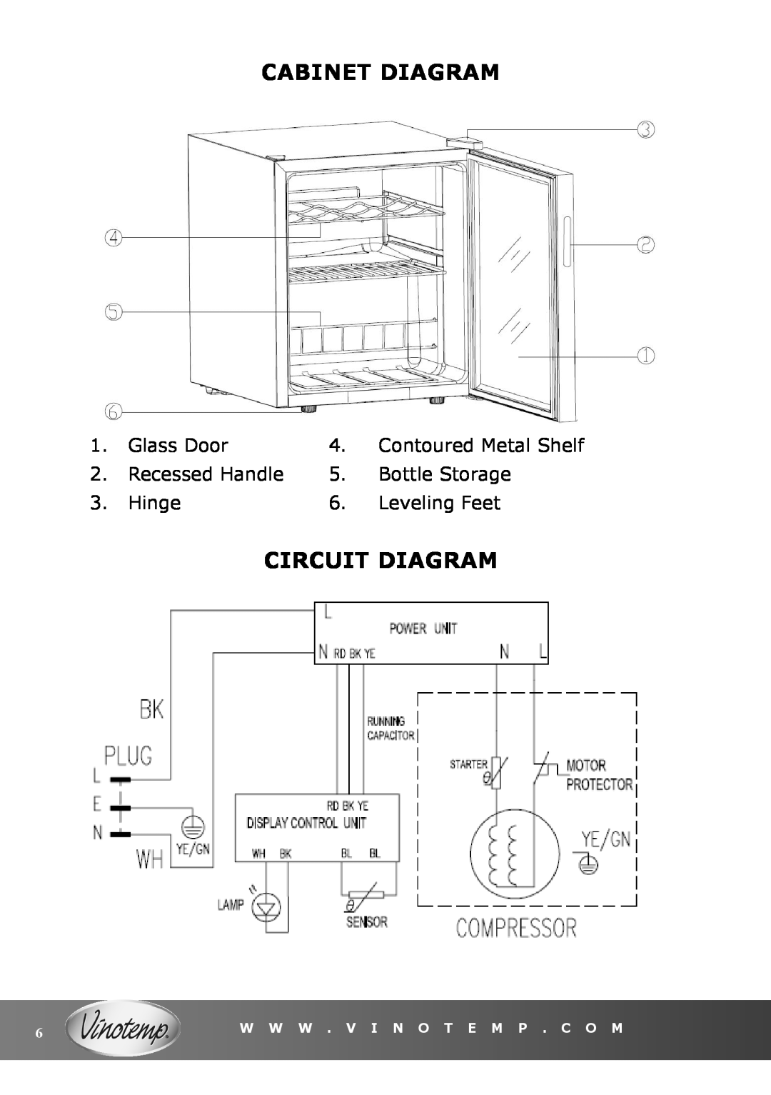 Vinotemp VT-15 TS owner manual Cabinet Diagram, Circuit Diagram 