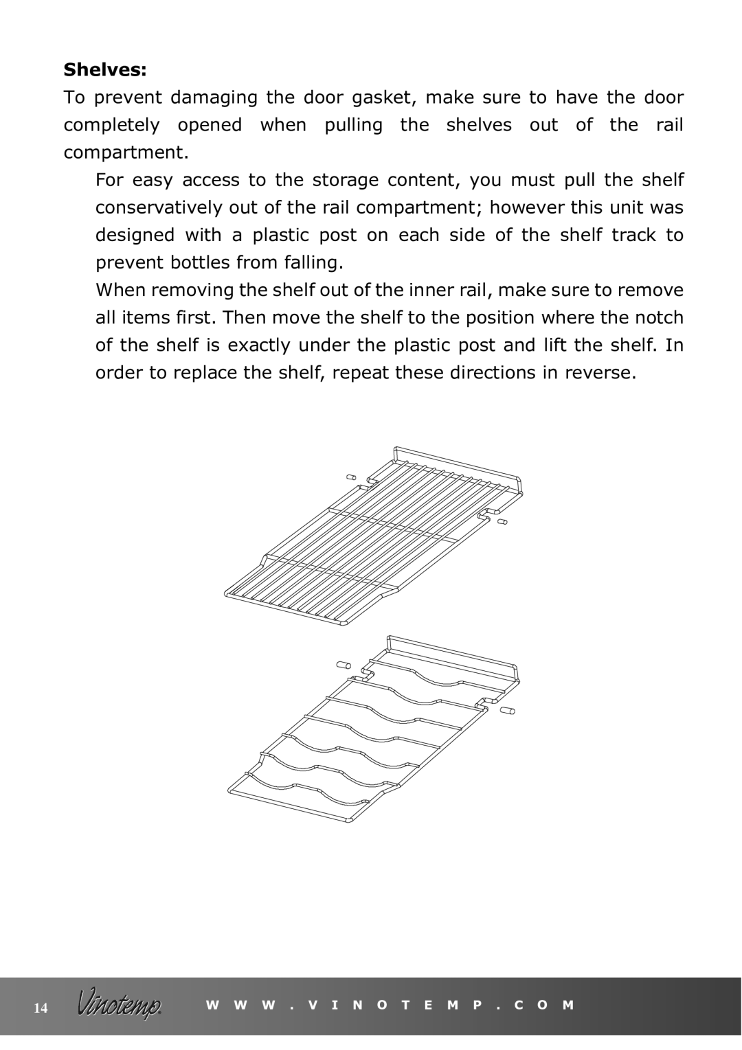 Vinotemp VT-36 owner manual Shelves 