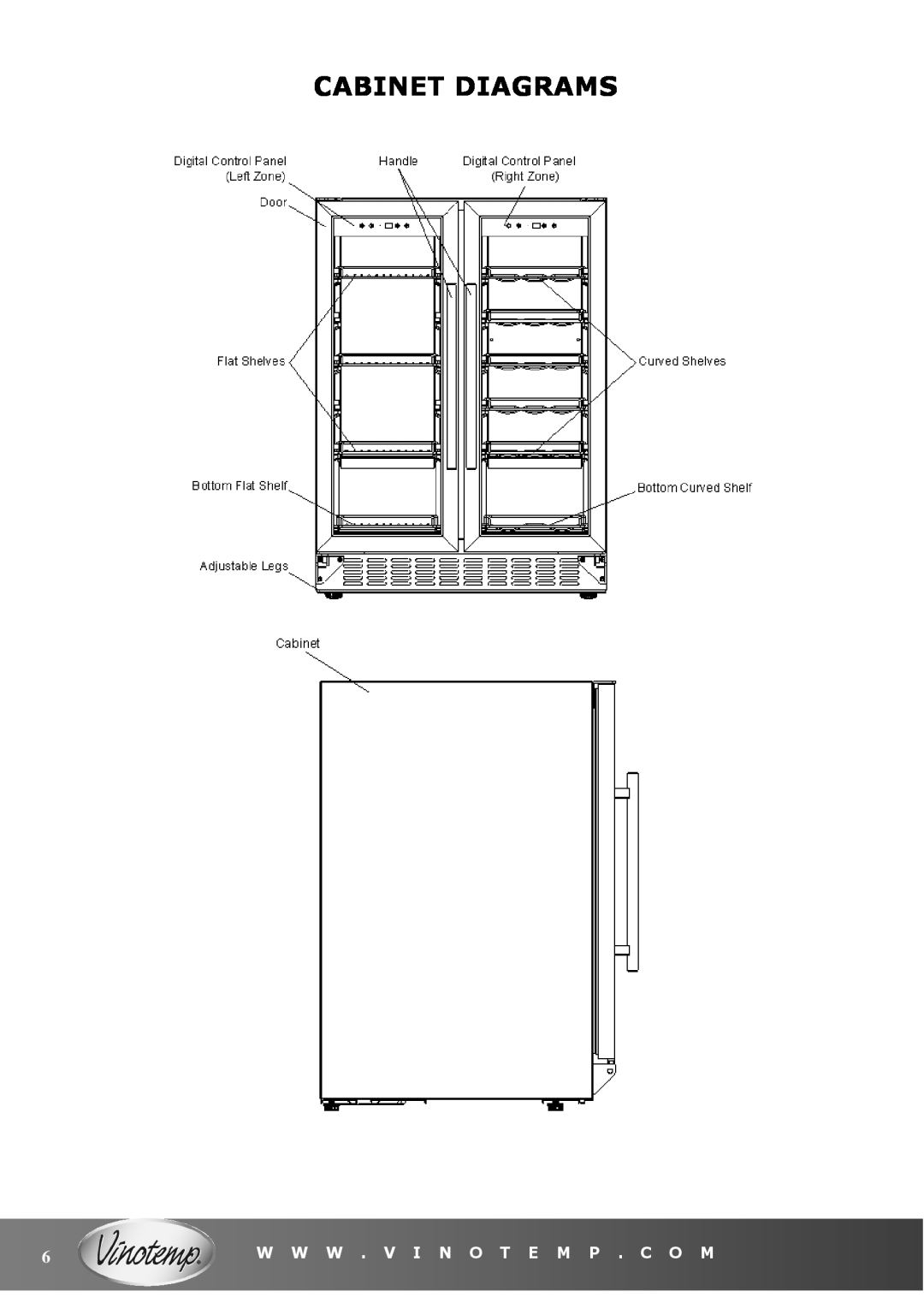 Vinotemp VT-36 owner manual Cabinet Diagrams, W W W . V I N O T E M P . C O M 
