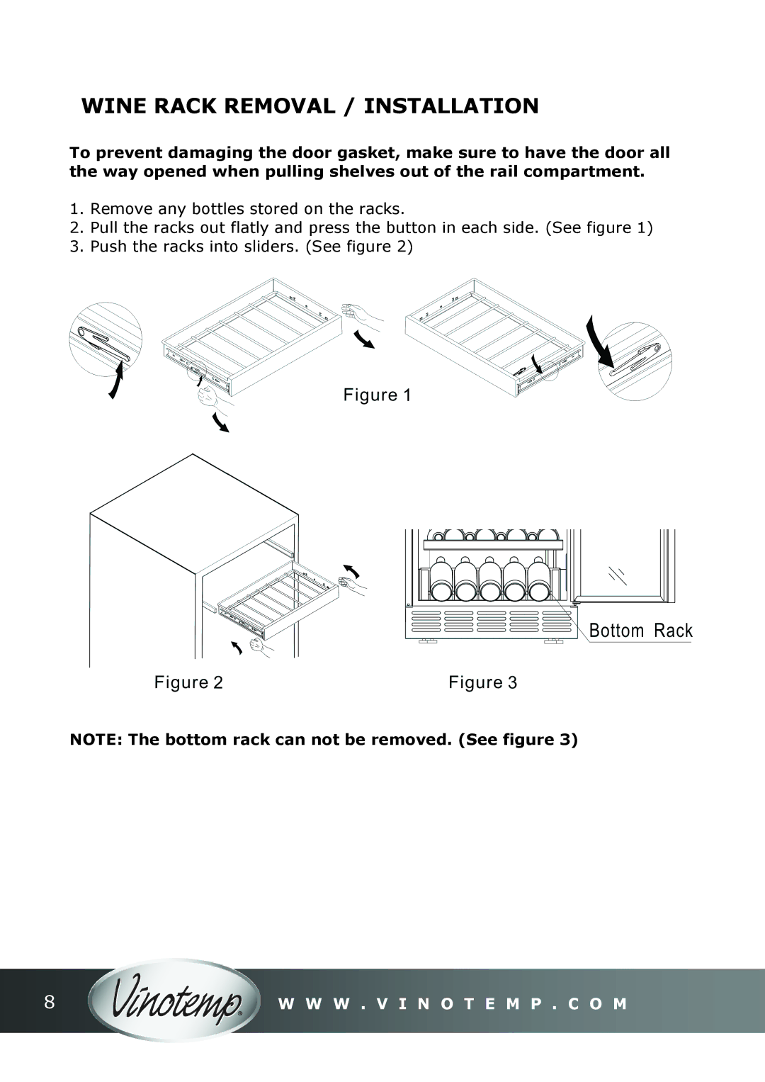 Vinotemp VT-45R instruction manual Wine Rack Removal / Installation 