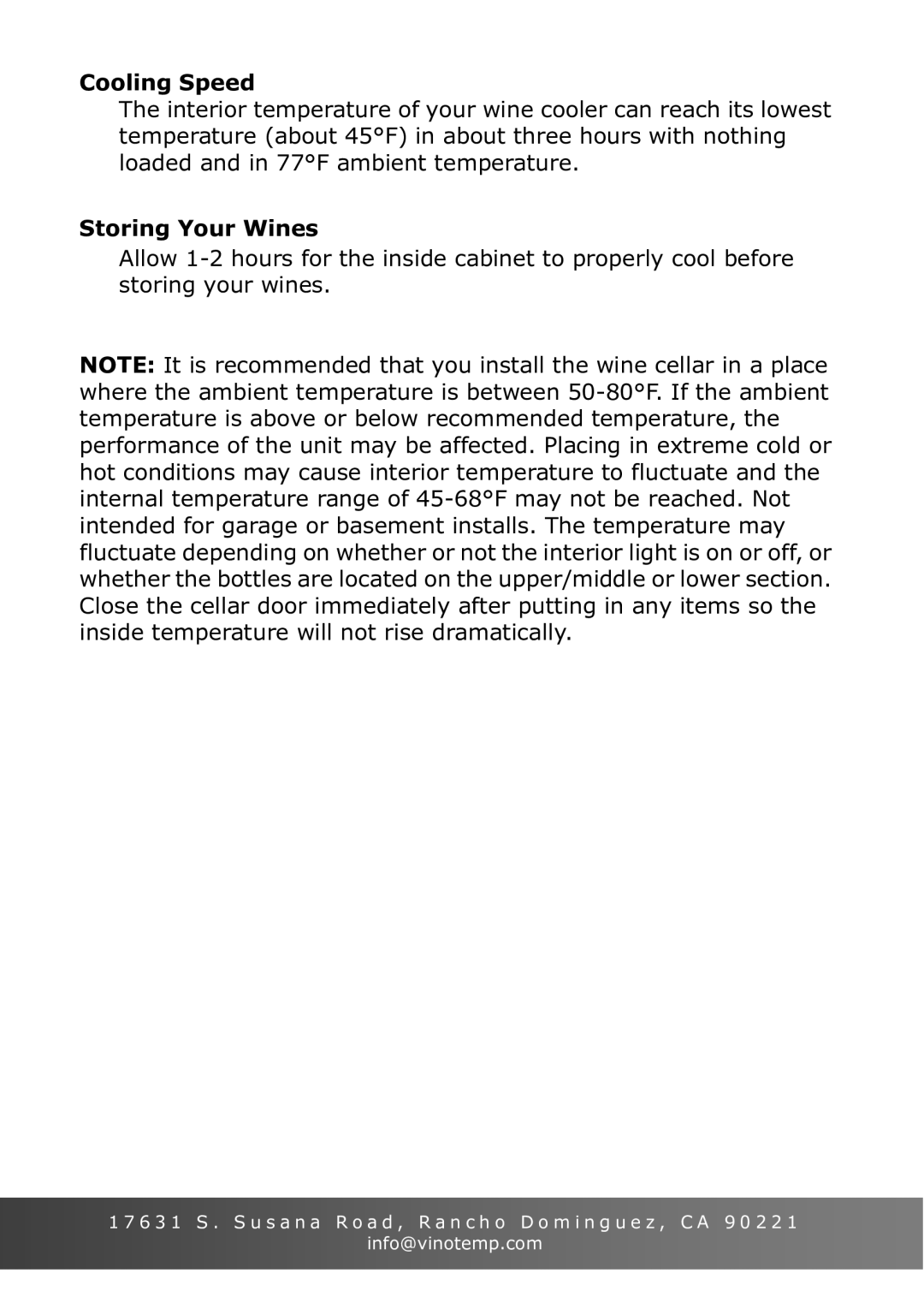 Vinotemp VT-6TED-WB, VT-6TED-WW owner manual Cooling Speed 