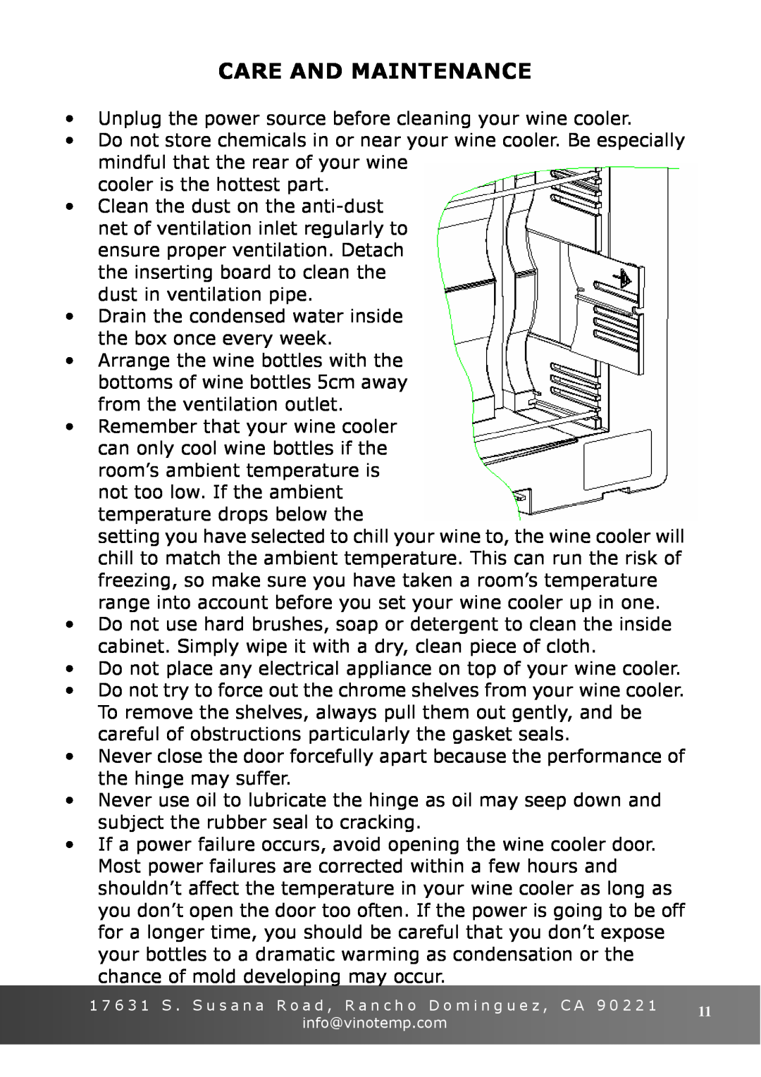 Vinotemp VT-6TED-WB, VT-6TED-WW owner manual Care And Maintenance 