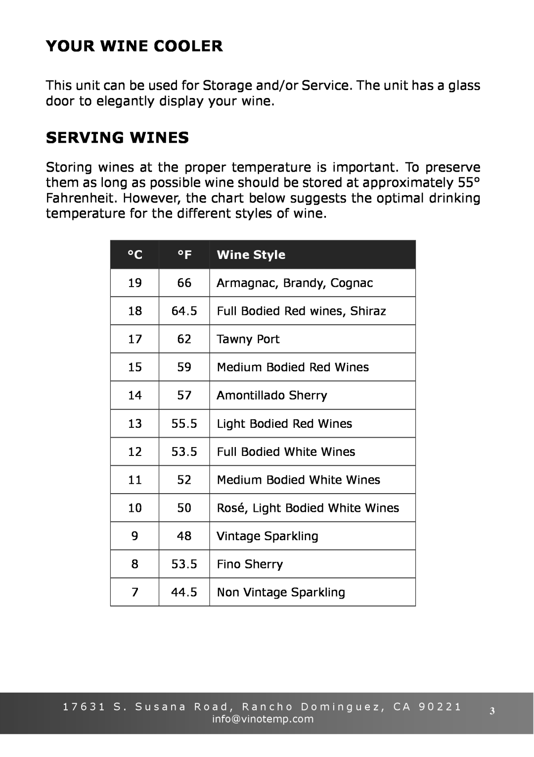 Vinotemp VT-6TED-WB, VT-6TED-WW owner manual Your Wine Cooler, Serving Wines, Wine Style 