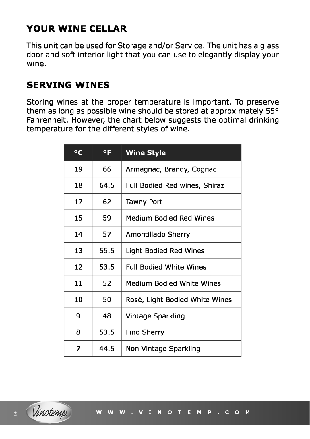 Vinotemp VT-6TEDS owner manual Your Wine Cellar, Serving Wines, Wine Style 