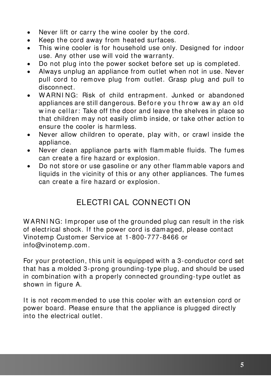 Vinotemp VT48TEDS2Z owner manual Electrical Connection 