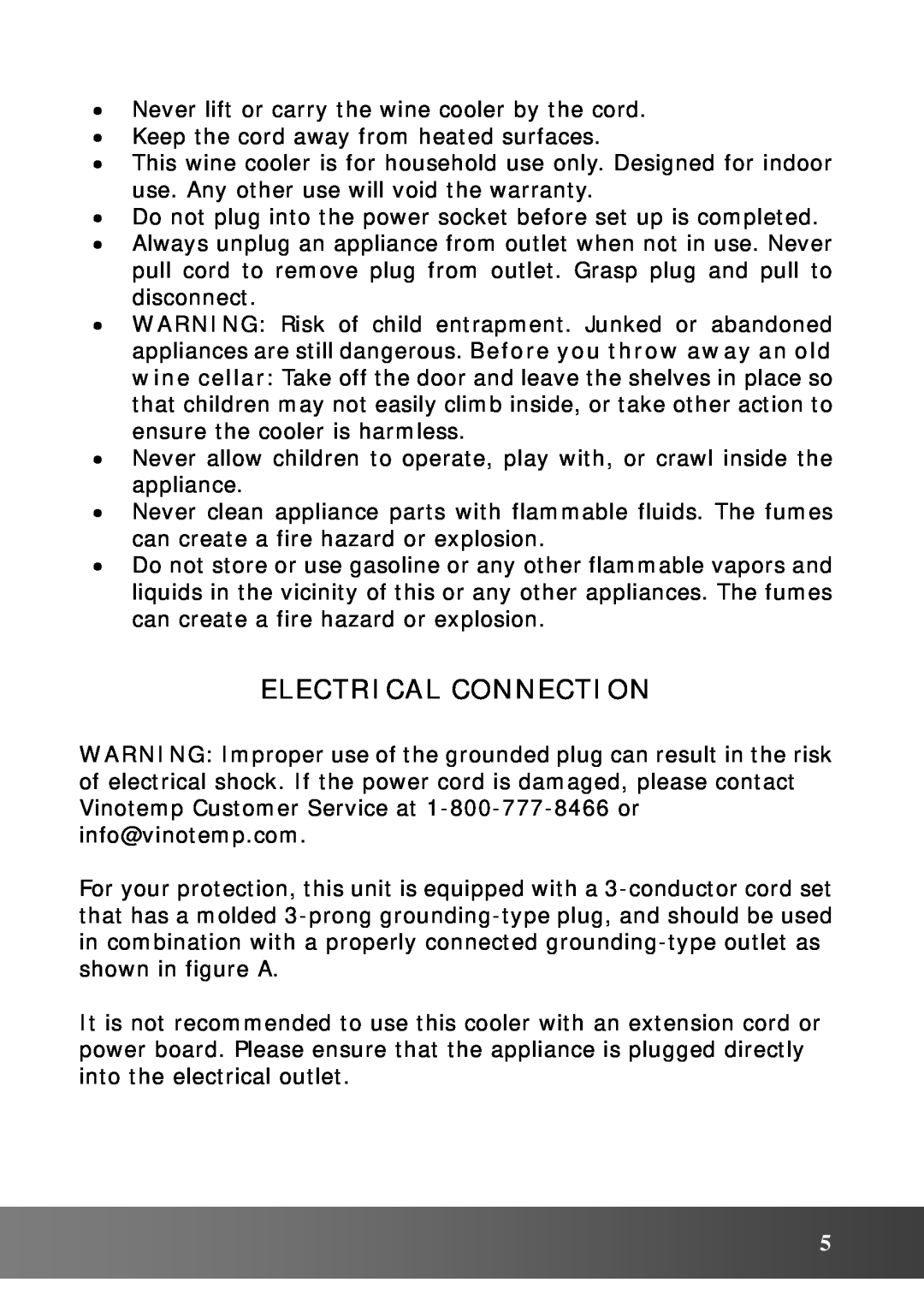 Vinotemp VT48TEDS2Z owner manual Electrical Connection 