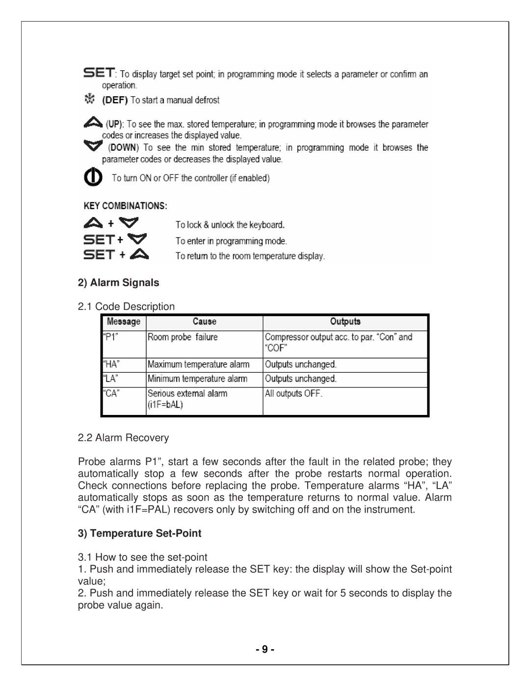 Vinotemp WM1500 HTD-TE, WM2500 HTD-TE manual Alarm Signals 