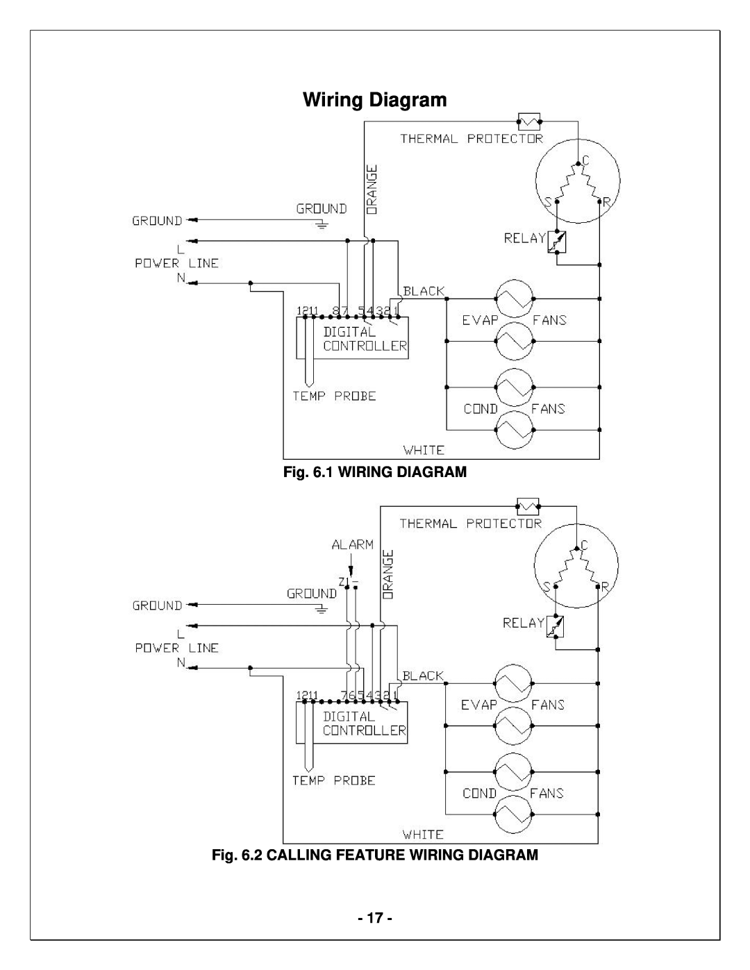 Vinotemp WM1500 HTD-TE, WM2500 HTD-TE manual Wiring Diagram, 1 WIRING DIAGRAM, 2 CALLING FEATURE WIRING DIAGRAM 17 