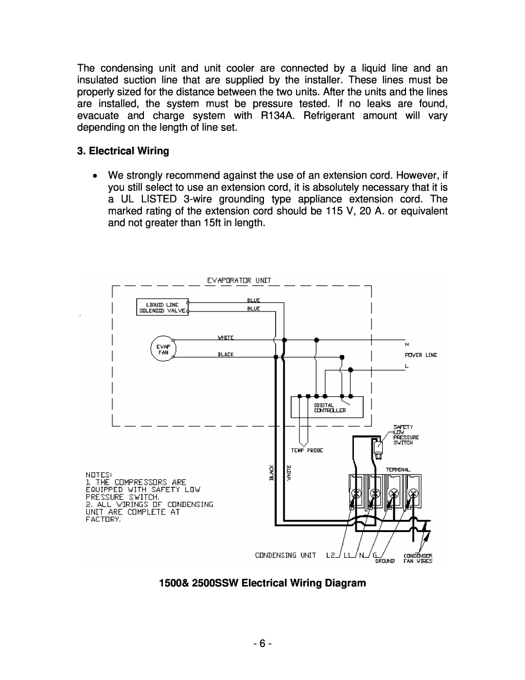 Vinotemp WM1500 SSW, WM2500 SSW manual 1500& 2500SSW Electrical Wiring Diagram 