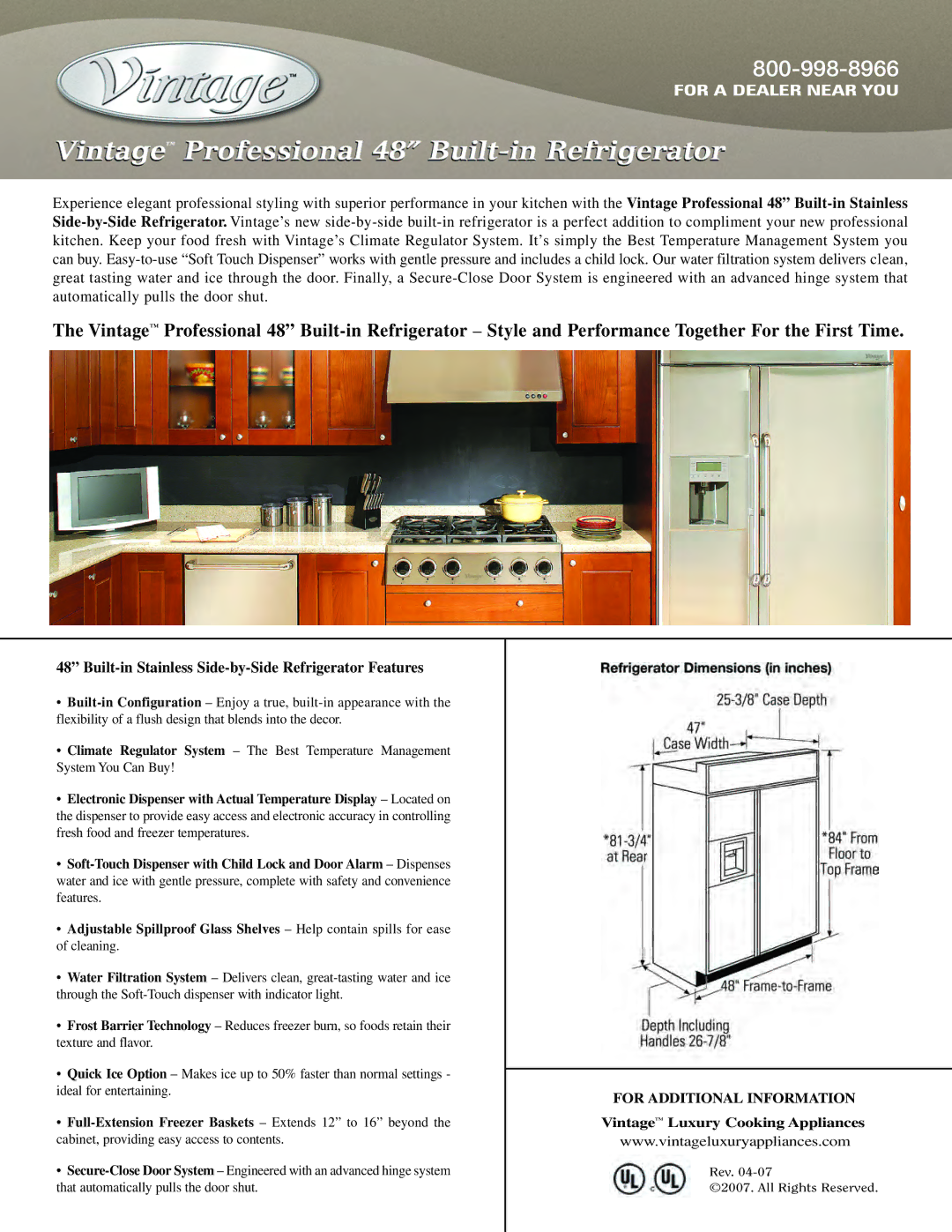 Vintage Built-in Refrigerator manual For a Dealer Near YOU, Built-in Stainless Side-by-Side Refrigerator Features 