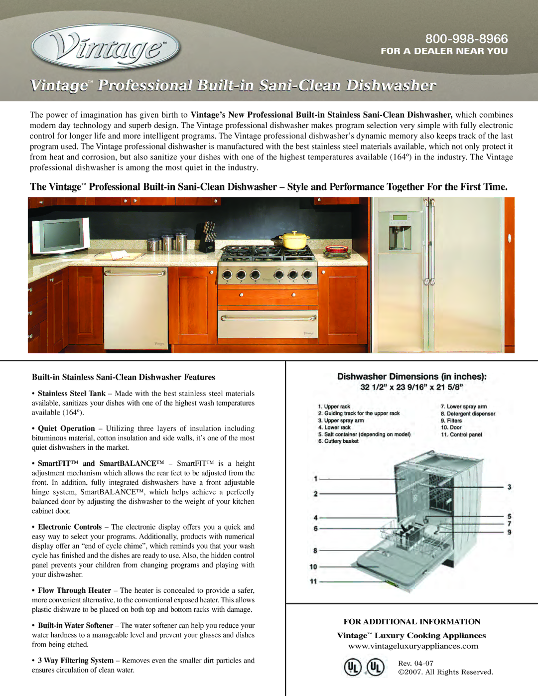 Vintage Built-in Sani-Clean Dishwasher manual For a Dealer Near YOU, Built-in Stainless Sani-Clean Dishwasher Features 