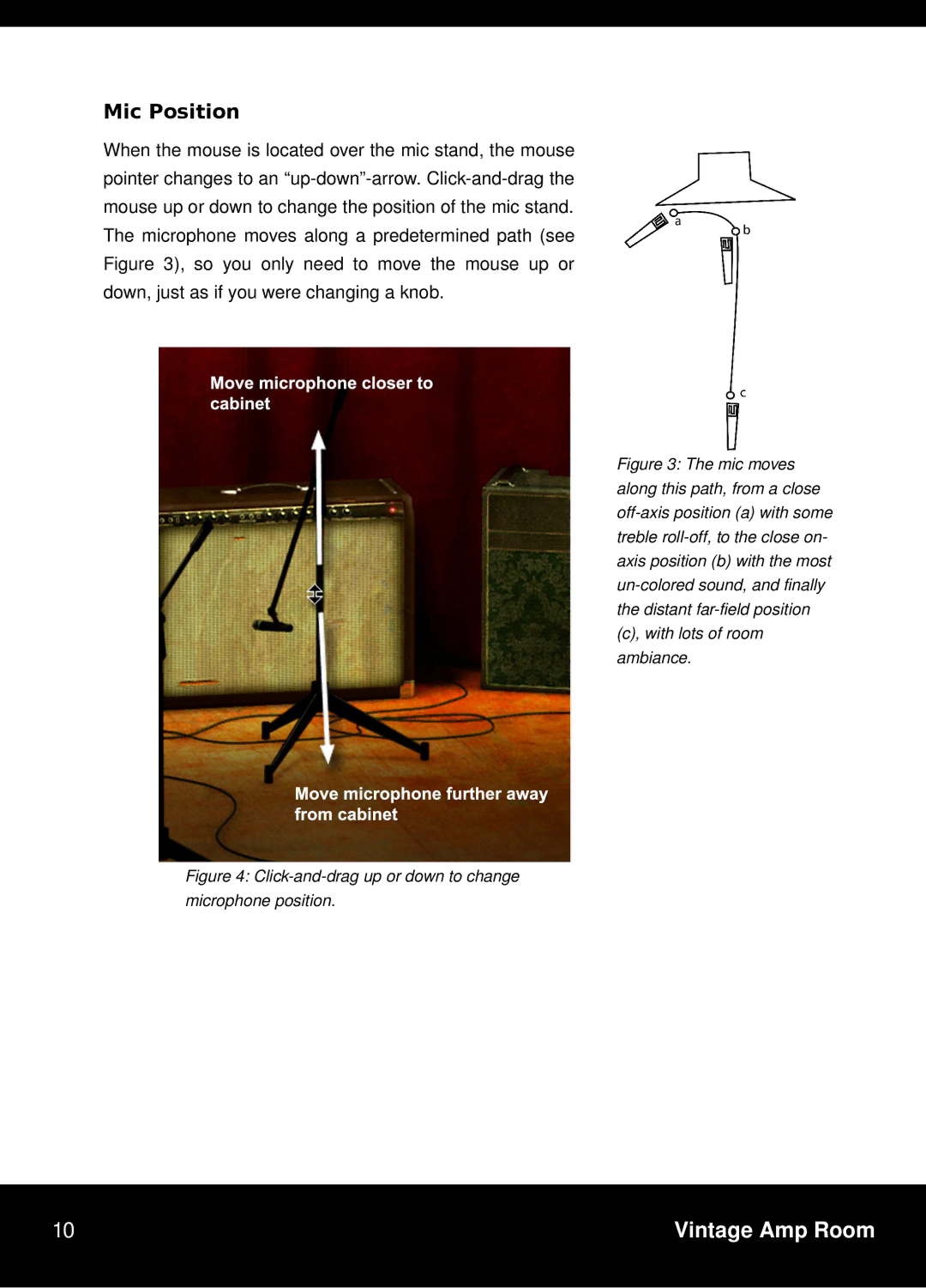 Vintage TDM/RTAS manual Mic Position, Click­and­drag up or down to change microphone position 