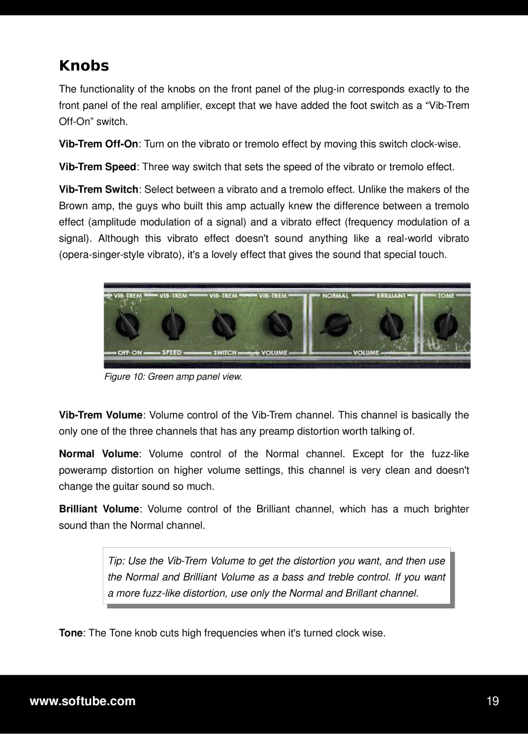 Vintage TDM/RTAS manual Green amp panel view 