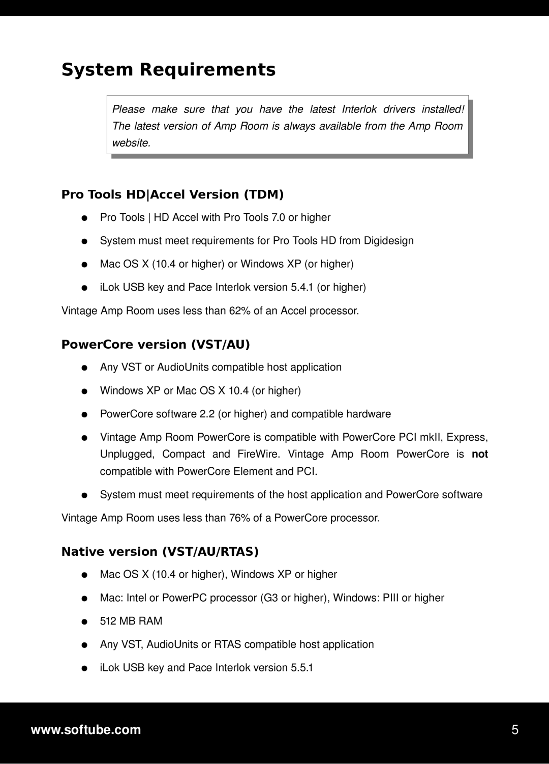 Vintage TDM/RTAS System Requirements, Pro Tools HDAccel Version TDM, PowerCore version VST/AU, Native version VST/AU/RTAS 