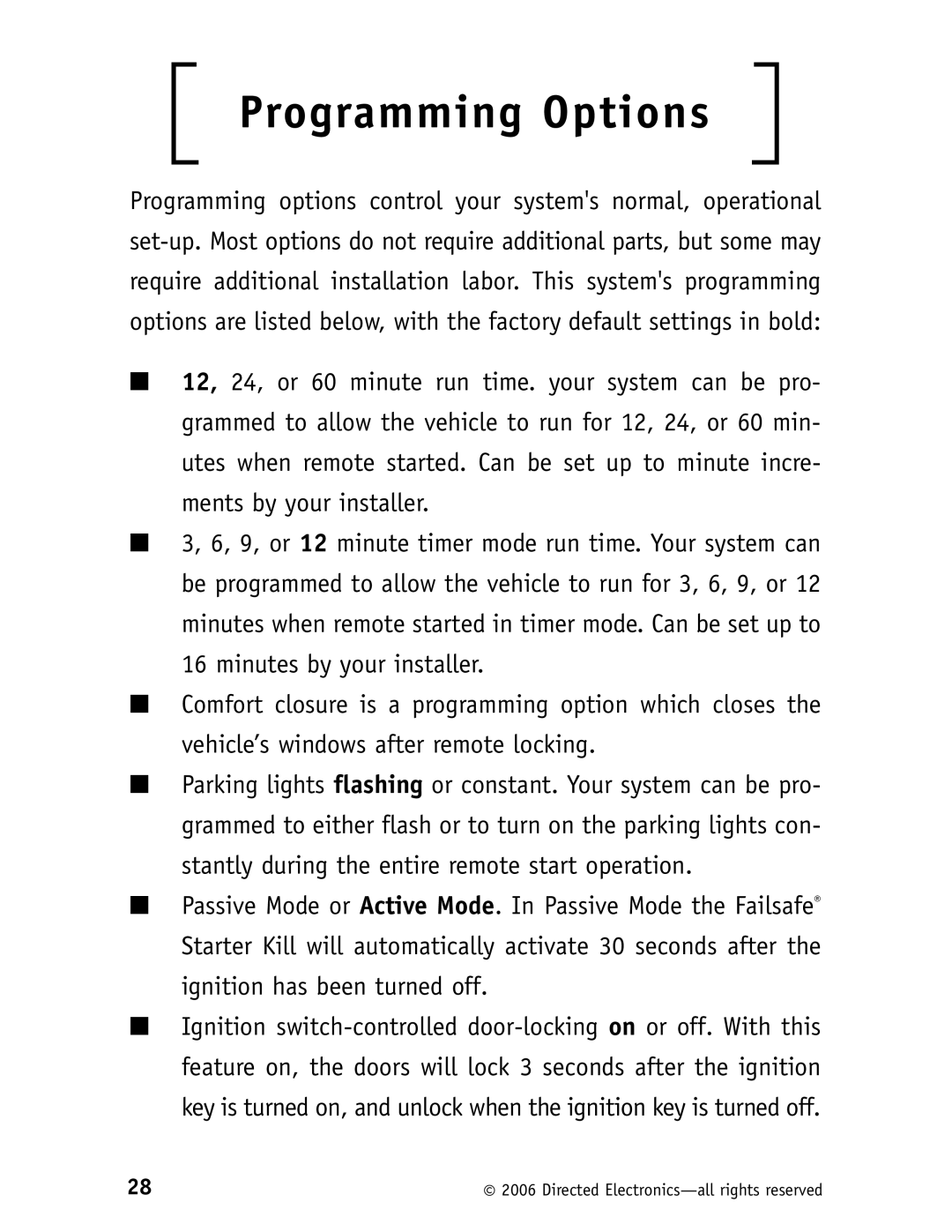 Viper 5500 manual Programming Options 