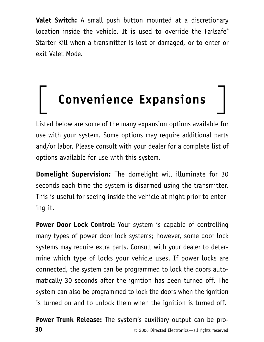 Viper 5500 manual Convenience Expansions 