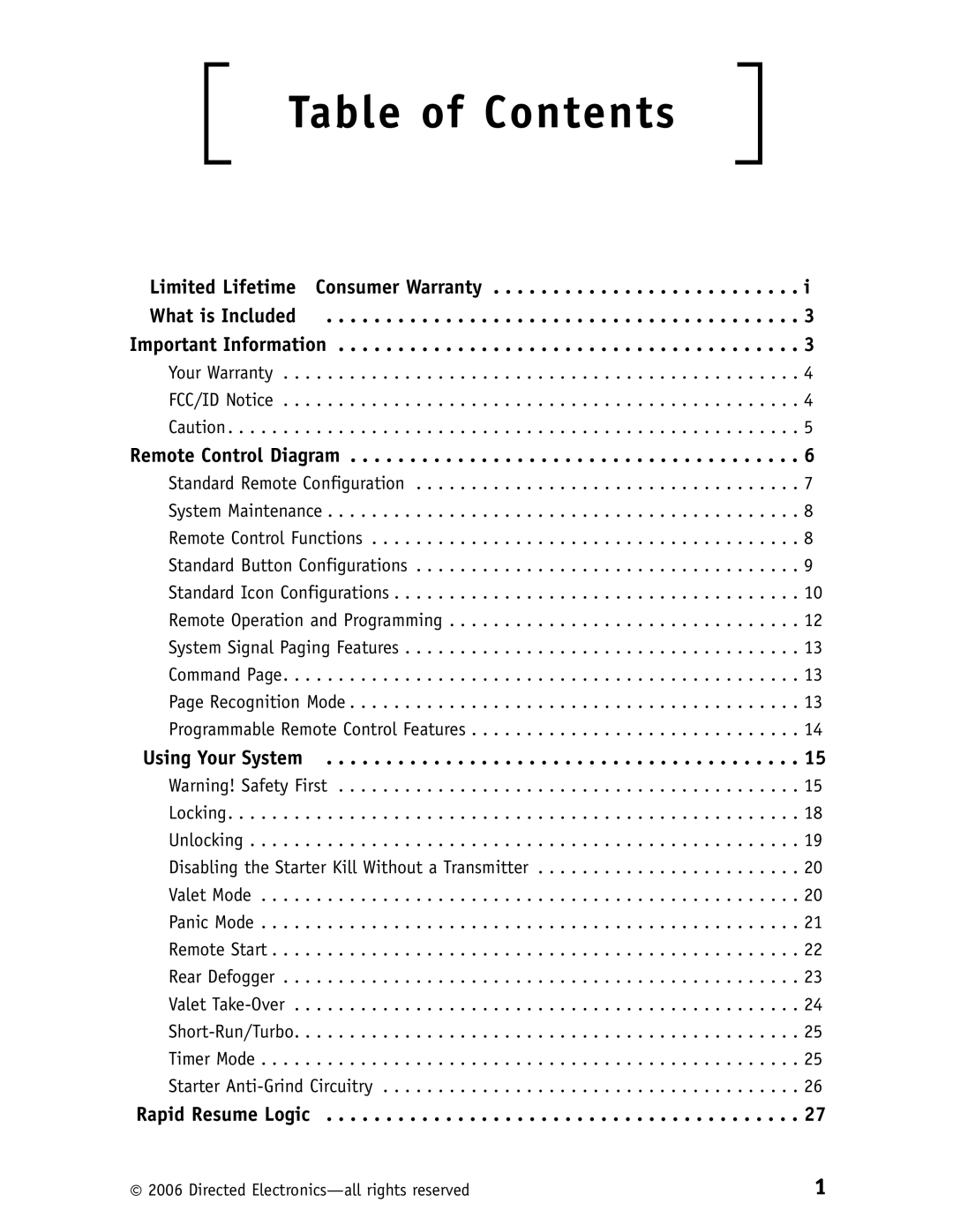 Viper 5500 manual Table of Contents 