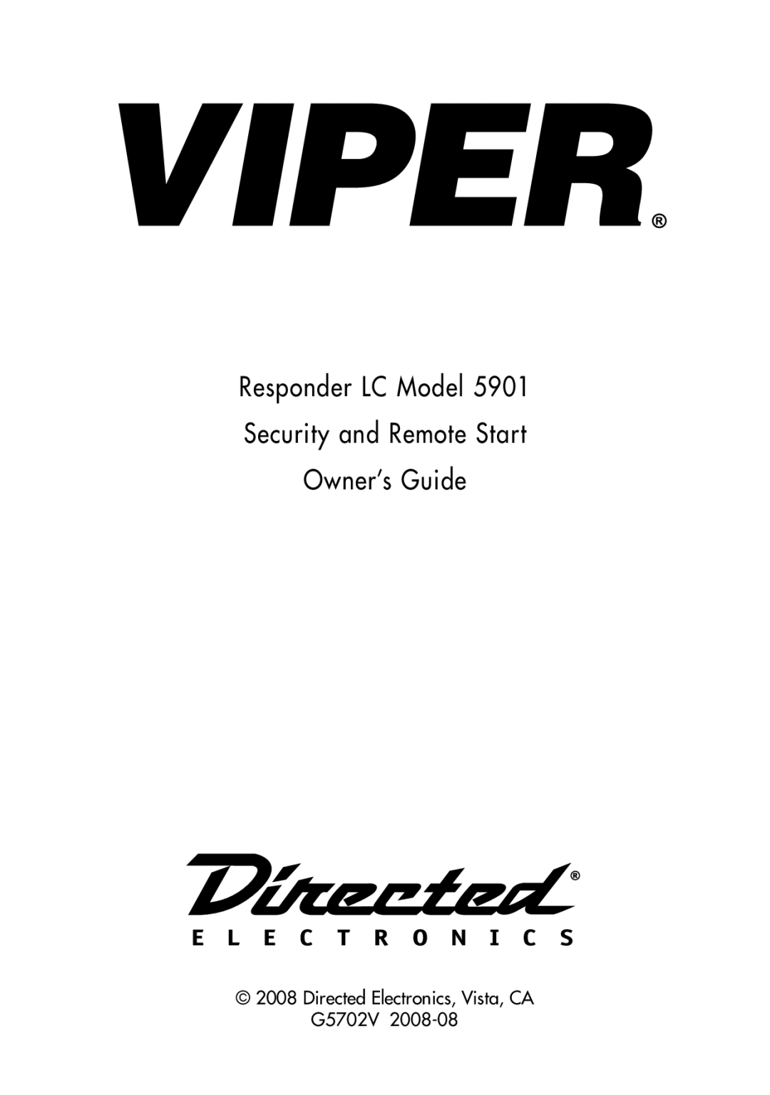 Viper 5901 manual Responder LC Model Security and Remote Start Owner’s Guide 