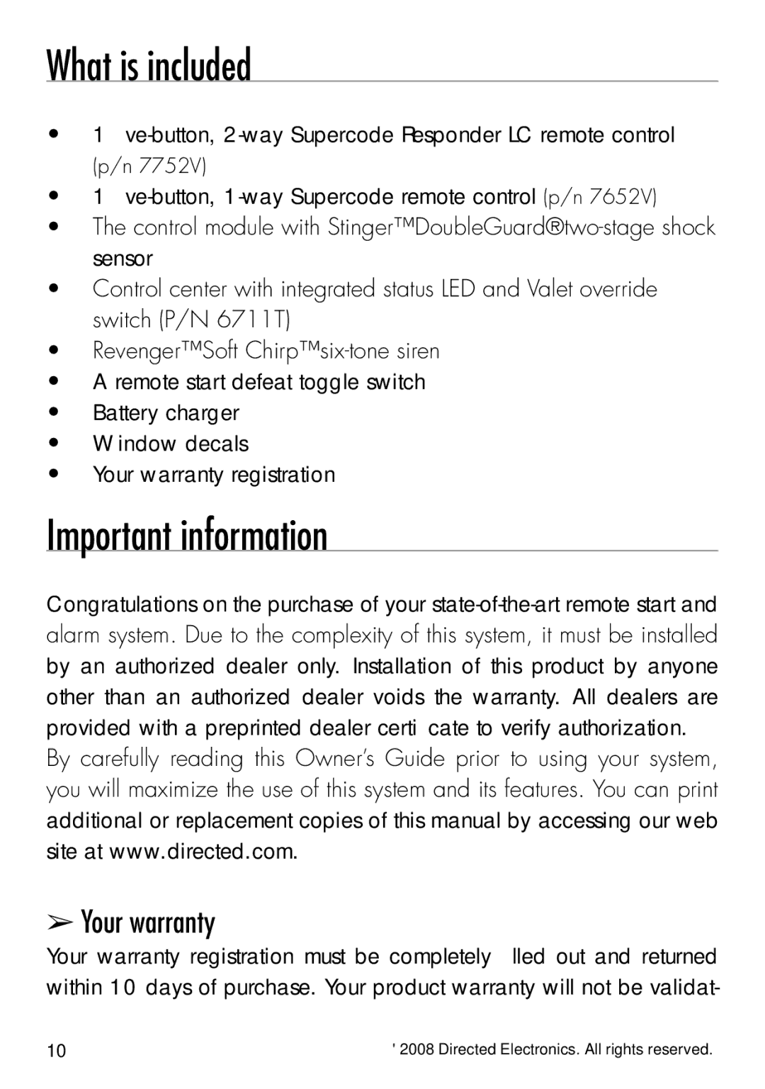 Viper 5901 manual What is included, Important information, Your warranty 